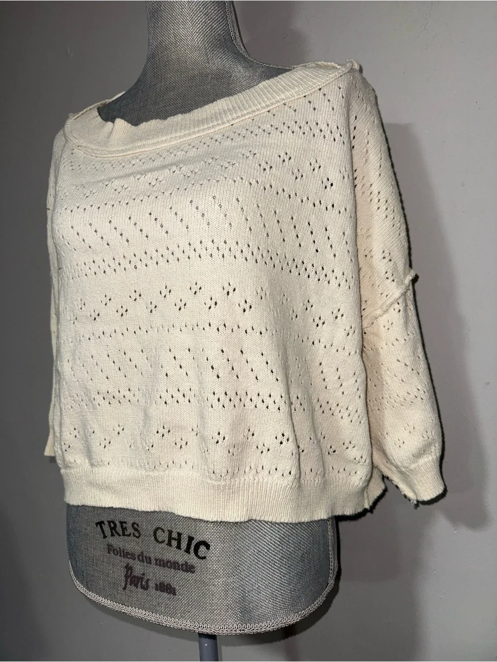 Free People Size SWomen's Cream Openwork Knit Cropped Top